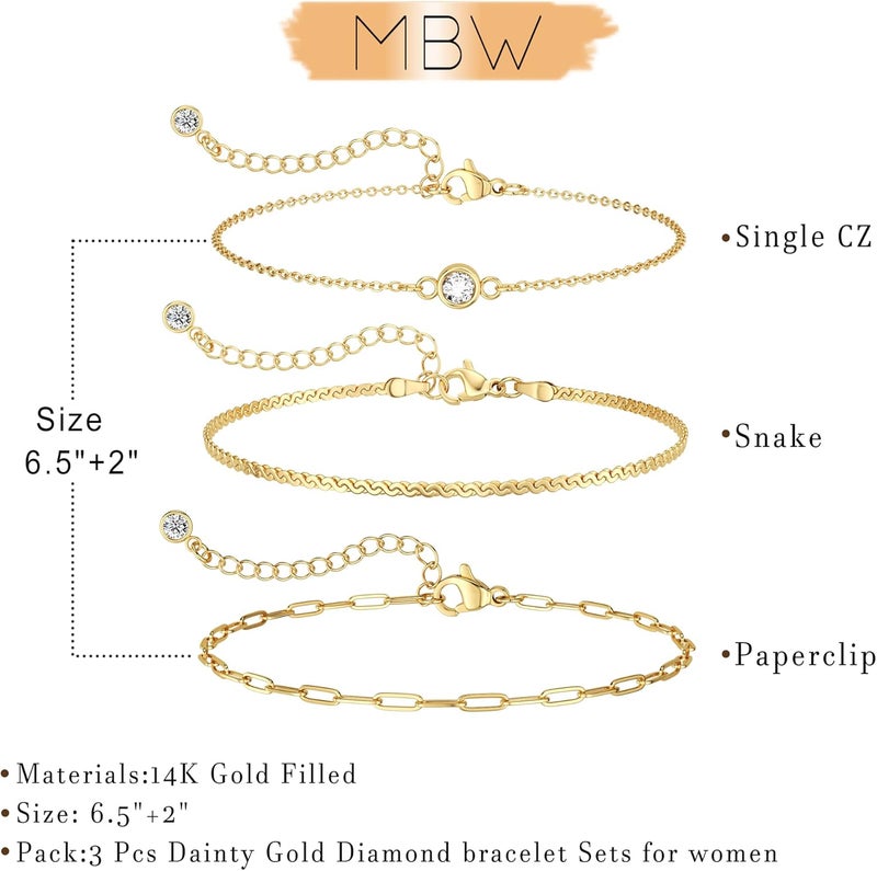 MBW Gold Bracelets for Women Trendy, Dainty 14K Gold Plated Bracelet Stack Beaded Chain Bracelet Set Thin Small Cute Paperclip Bracelets Fashion Waterproof Jewelry Gift Gold Accessories for Women - Image 5
